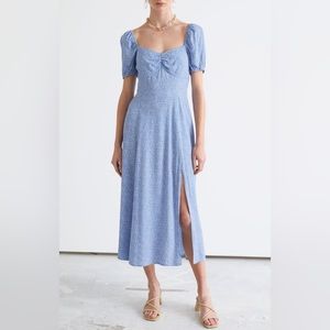 & Other Stories Blue Floral Puff Sleeve Midi Dress Womens Size 4 / EU 36